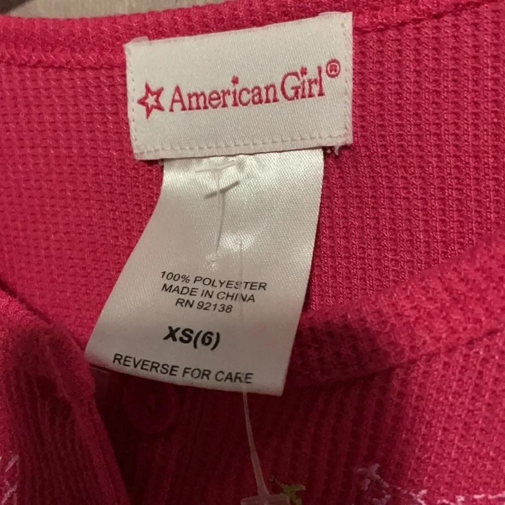 American Girl Pink Thermal Fair Isle Pajamas XS 6x with matching doll pajamas